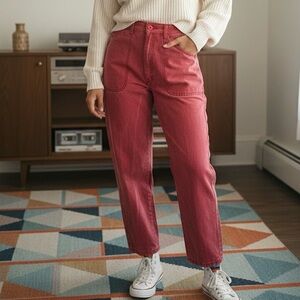 Vtg 1980s/90s Lady Wrangler Red Stone Washed High Waist Tapered Jeans Blue Bell
